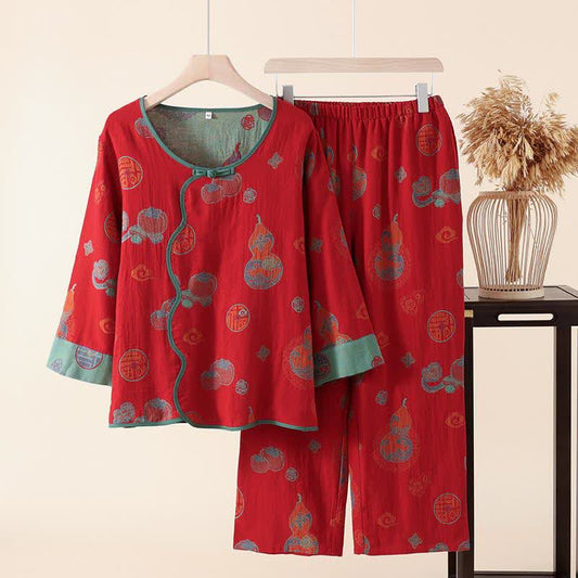 Nachtwäsche aus Baumwolle im orientalischen Stil mit Kürbis-Persimmon-Muster - XL - image 1