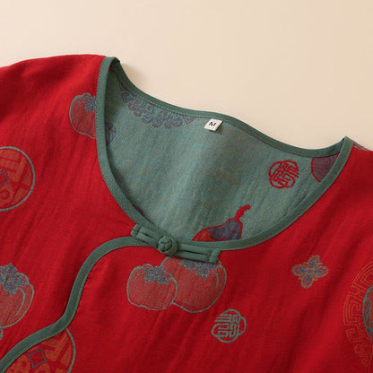 Nachtwäsche aus Baumwolle im orientalischen Stil mit Kürbis-Persimmon-Muster - image 3
