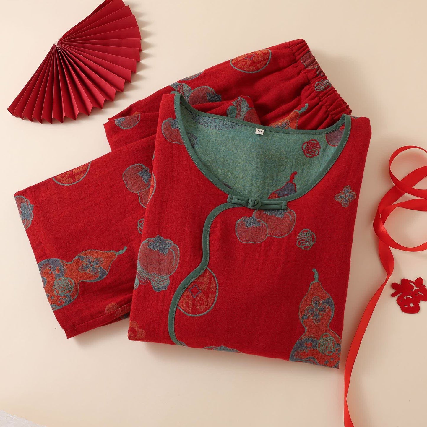 Nachtwäsche aus Baumwolle im orientalischen Stil mit Kürbis-Persimmon-Muster - image 2