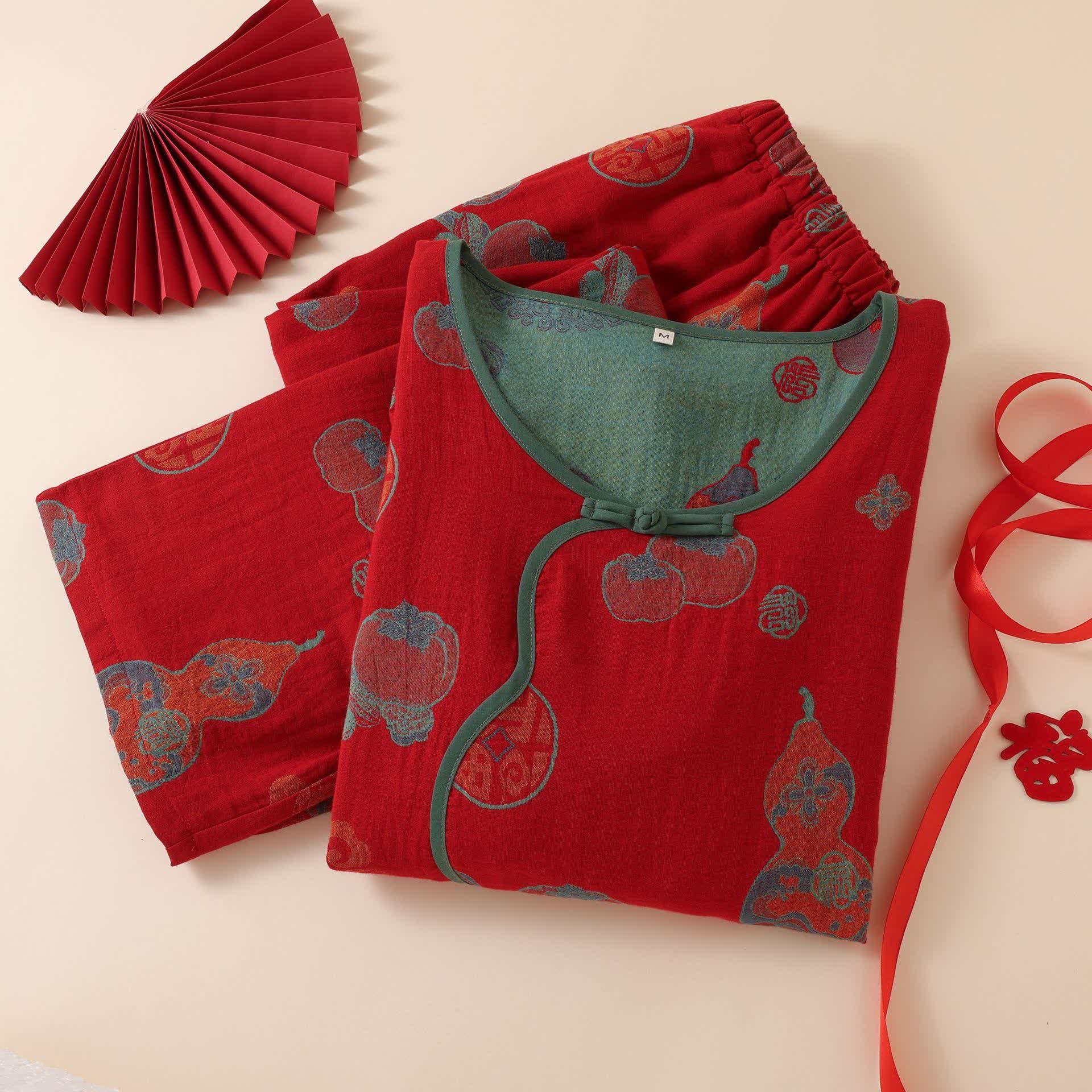 Nachtwäsche aus Baumwolle im orientalischen Stil mit Kürbis-Persimmon-Muster - image 2