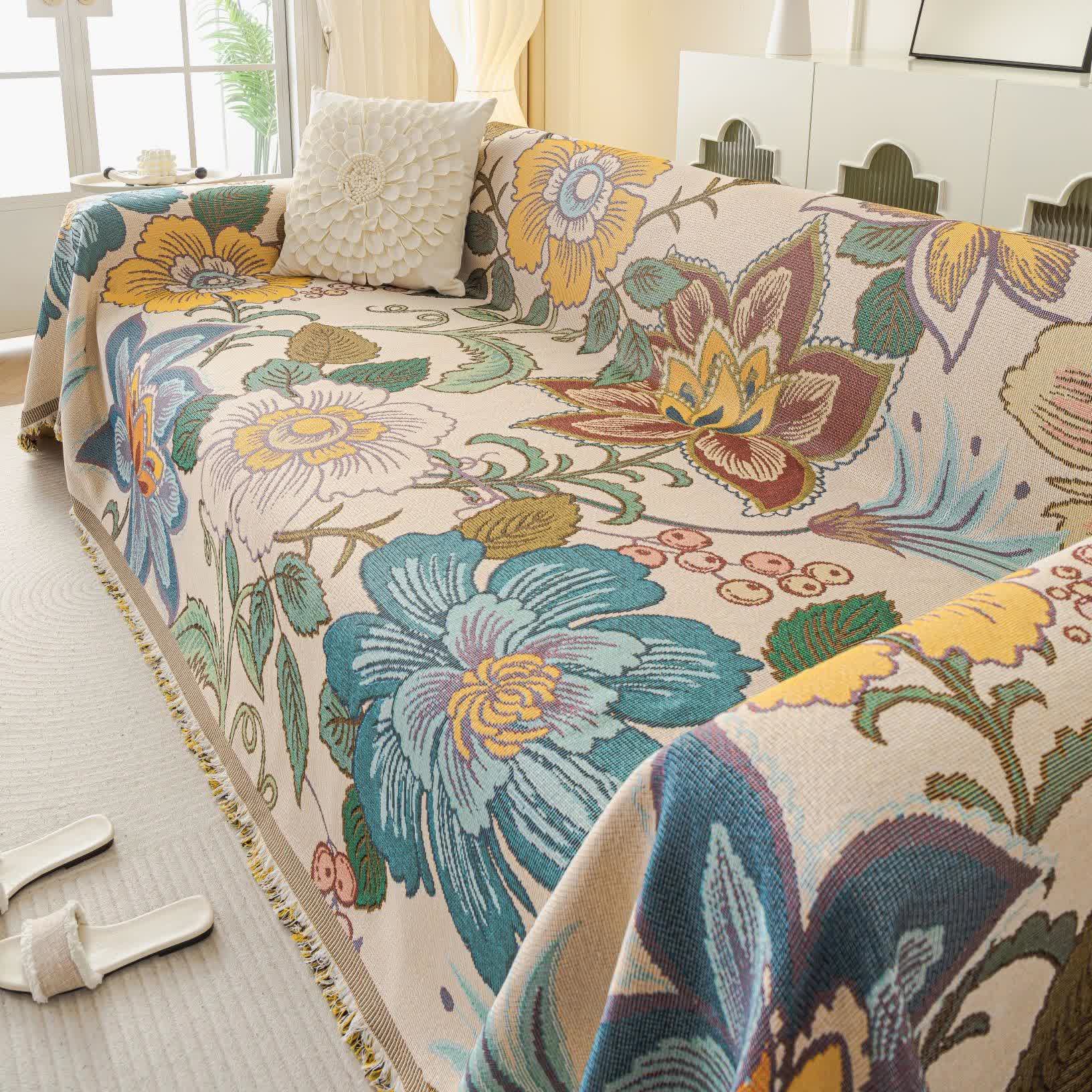 Sofaüberwurfdecke aus Chenille-Jacquard mit Blumenmuster - 180cm x 340cm - image 1