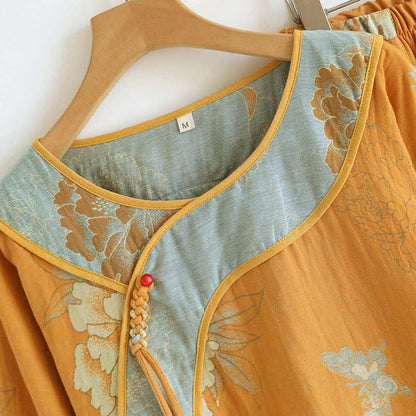 Pyjama aus Baumwollgaze mit Pfingstrosen- und Schmetterlingsmuster (Jacquard) - image 3