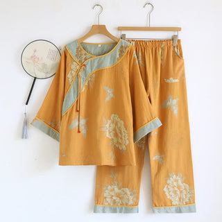 Pyjama aus Baumwollgaze mit Pfingstrosen- und Schmetterlingsmuster (Jacquard) - image 0