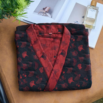 Zweifarbiger Kimono-Bademantel aus Ginkgo-Baumwollgaze - image 3