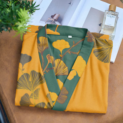 Großer Kimono-Bademantel aus Baumwolle mit Ginkgoblättern - image 10