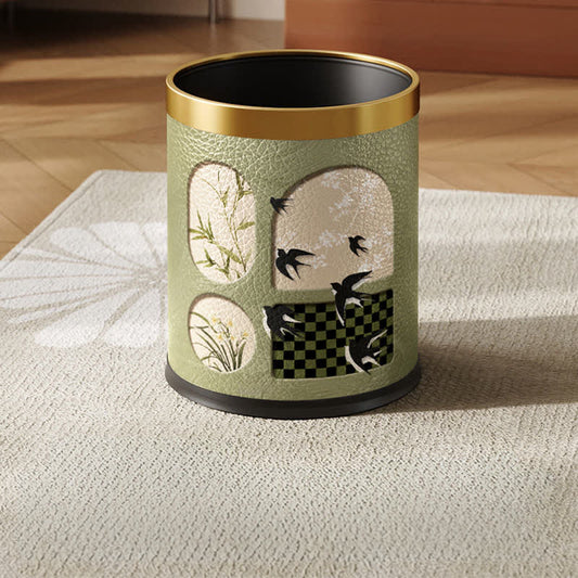 Robuster Mülleimer aus Edelstahl und Leder für den ländlichen Raum - A - Standard-Gelber Kreis - 22.5 x 22.5 x 26cm - image 1