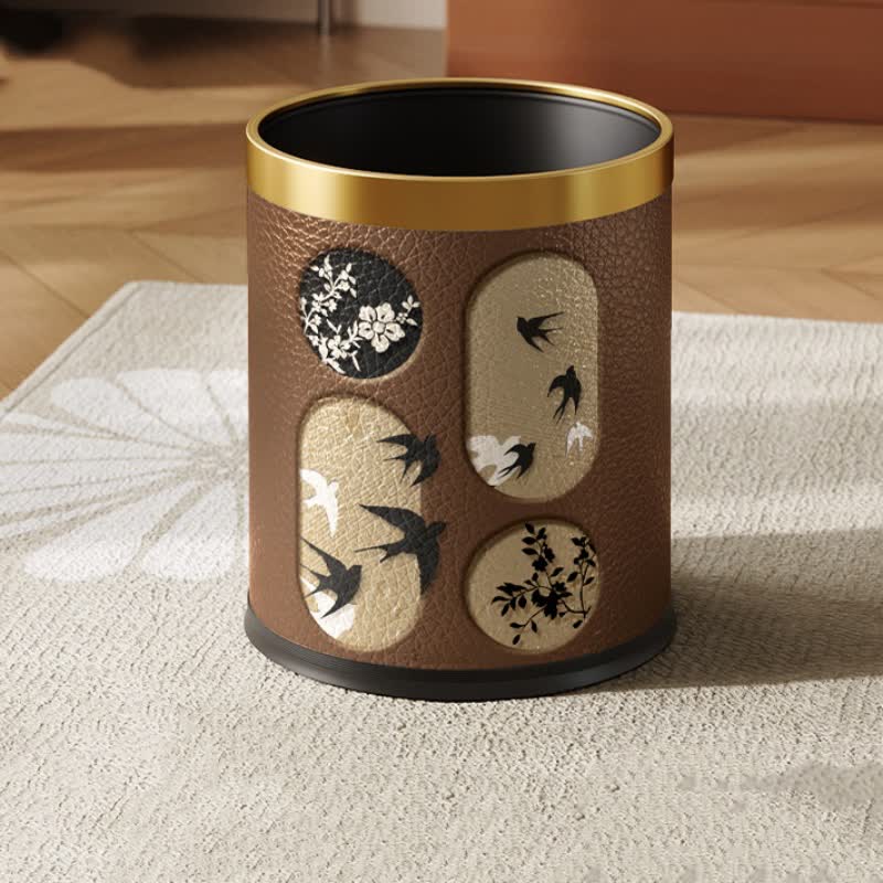 Robuster Mülleimer aus Edelstahl und Leder für den ländlichen Raum - B - Standard-Gelber Kreis - 22.5 x 22.5 x 26cm - image 8