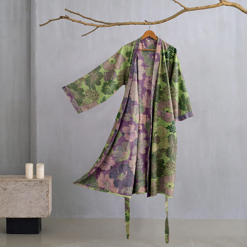 Kimono-Bademantel aus Baumwollgaze in Pfirsichblüte - Grün - XL - image 7