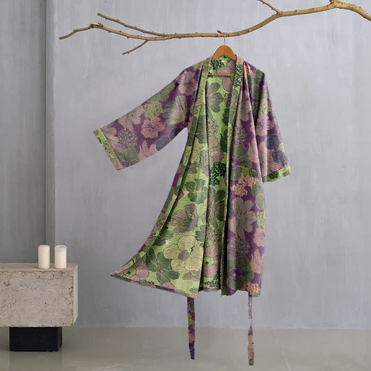 Kimono-Bademantel aus Baumwollgaze in Pfirsichblüte - Lila - XL - image 1