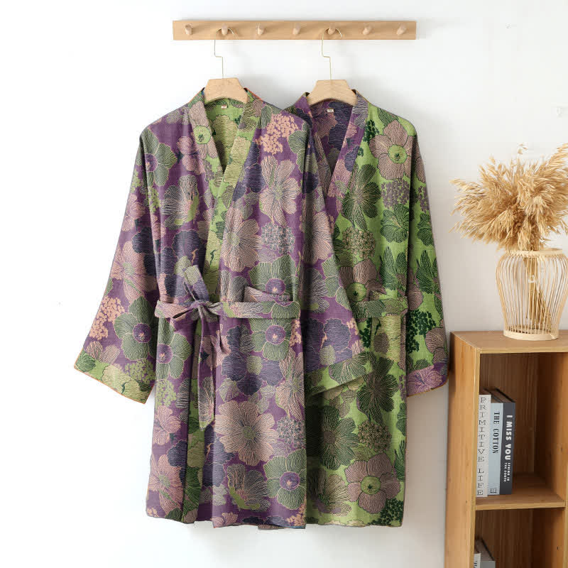Kimono-Bademantel aus Baumwollgaze in Pfirsichblüte - image 2