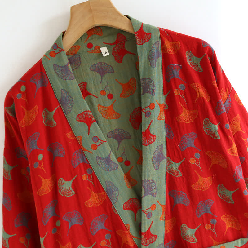 Zweifarbiger Kimono-Bademantel aus Ginkgo-Baumwollgaze - image 12