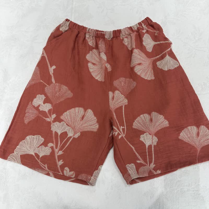 Pyjamashorts aus Jacquard-Baumwolle mit Ginkgoblättern - image 3