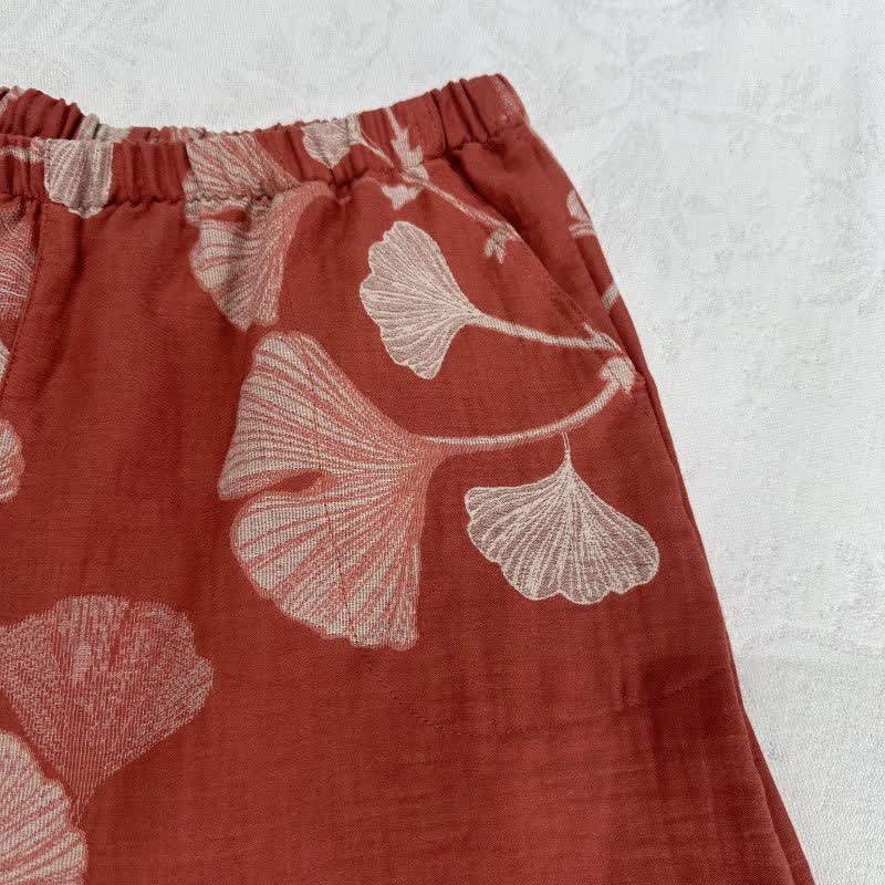 Pyjamashorts aus Jacquard-Baumwolle mit Ginkgoblättern - image 4