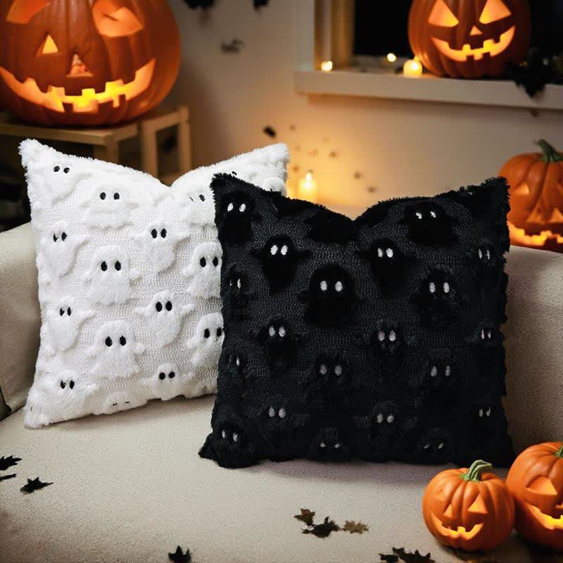Bestickte Kissenbezüge mit Halloween-Geist (2 Stück) - 1x Weiß+1x Schwarz - 45cm x 45cm - image 2