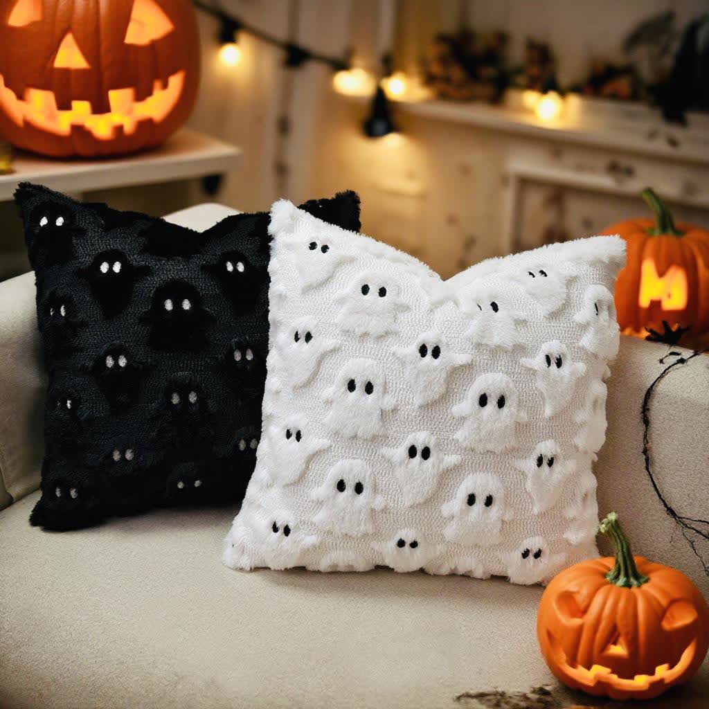 Bestickte Kissenbezüge mit Halloween-Geist (2 Stück) - image 3
