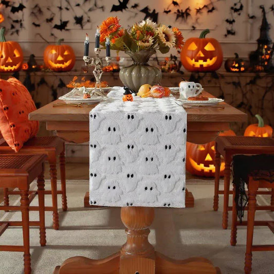 Halloween Plüschgeist Bestickter Tischläufer - Weiß - 35cm x 330cm - image 1