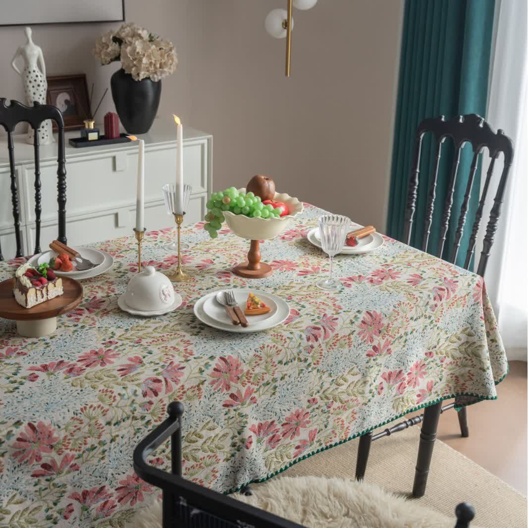 Vintage-Tischdecke mit rosa Lilien-Jacquardmuster - image 3