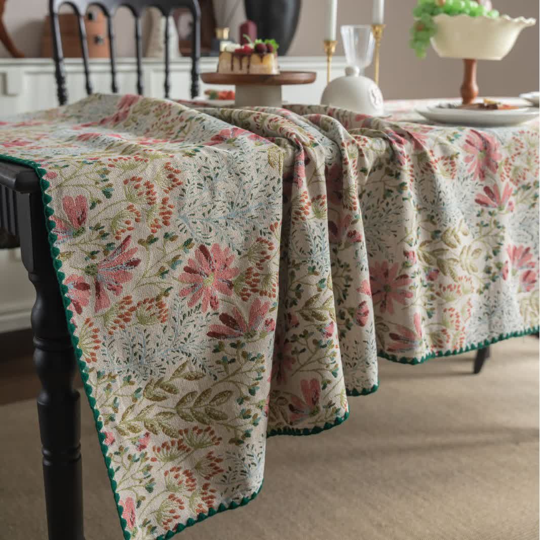 Vintage-Tischdecke mit rosa Lilien-Jacquardmuster - image 7