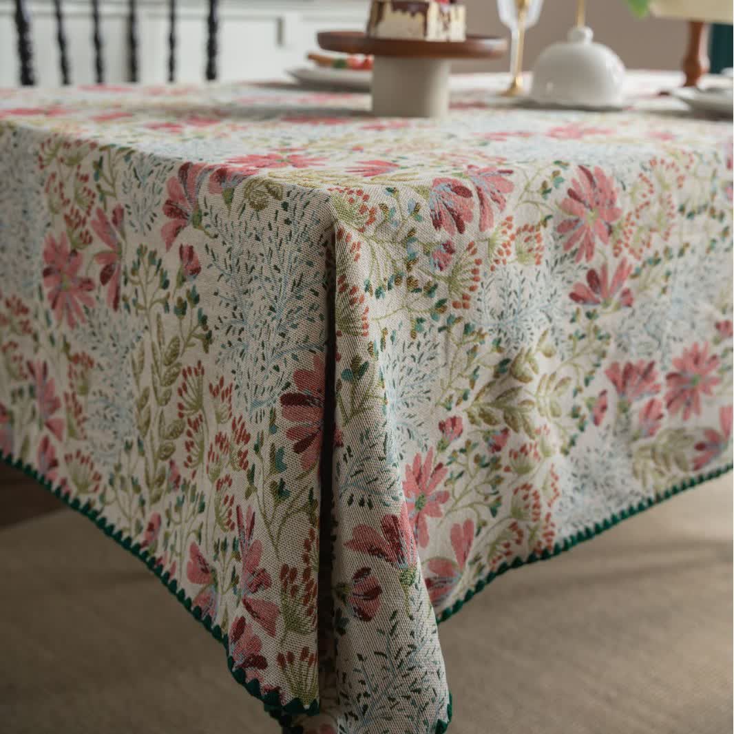 Vintage-Tischdecke mit rosa Lilien-Jacquardmuster - image 6