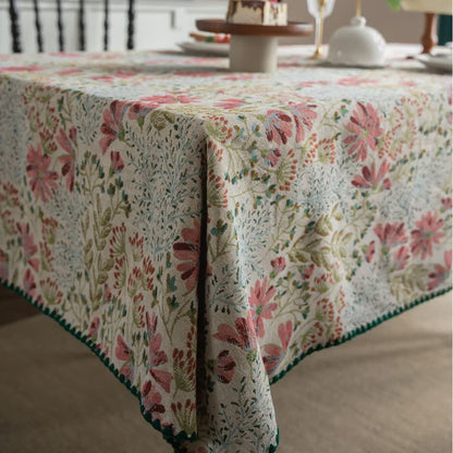 Vintage-Tischdecke mit rosa Lilien-Jacquardmuster - image 6