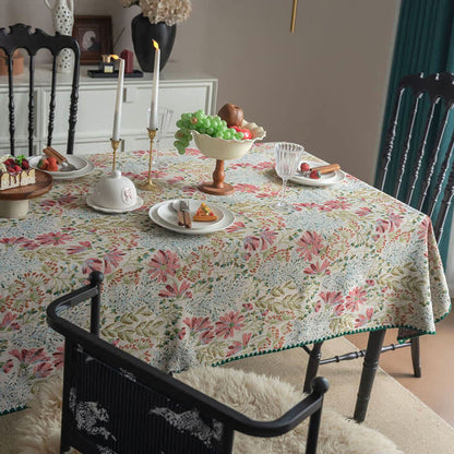 Vintage-Tischdecke mit rosa Lilien-Jacquardmuster - image 5