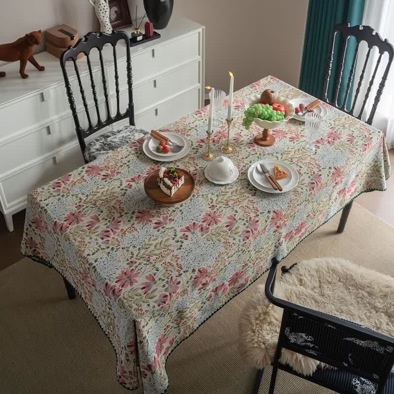 Vintage-Tischdecke mit rosa Lilien-Jacquardmuster - image 2