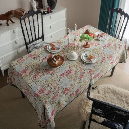 Vintage-Tischdecke mit rosa Lilien-Jacquardmuster - image 2