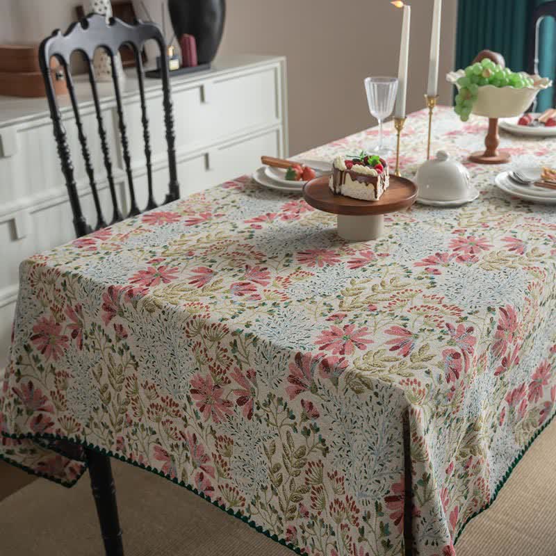 Vintage-Tischdecke mit rosa Lilien-Jacquardmuster - image 4