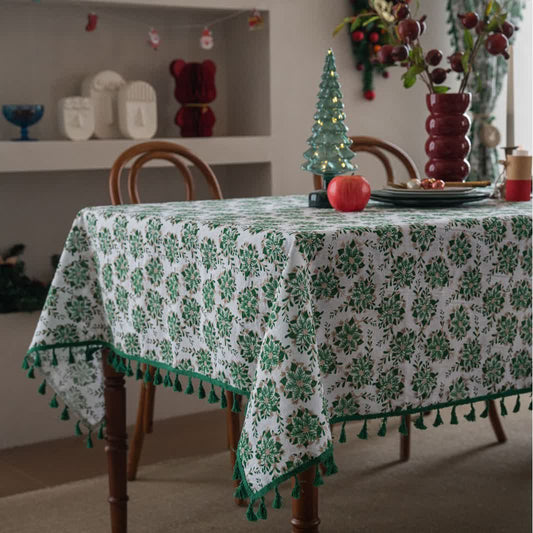 Tischdecke mit weihnachtlichem Blumen- und Edelweiß-Print - 140cm x 260cm - image 1