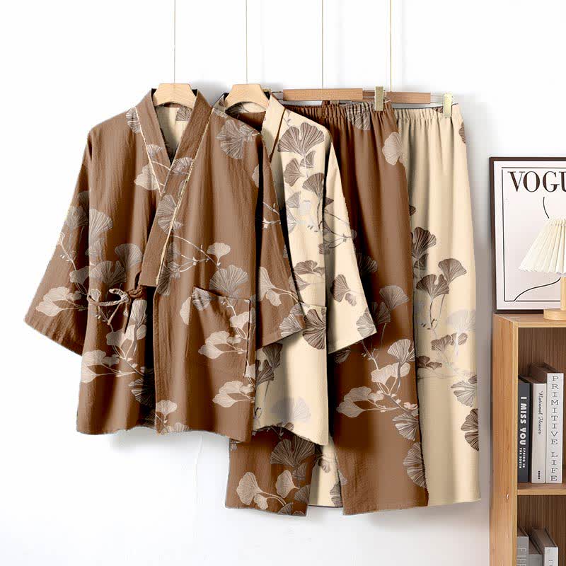Großer Kimono-Pyjama aus Baumwolle mit Ginkgoblättern - image 4