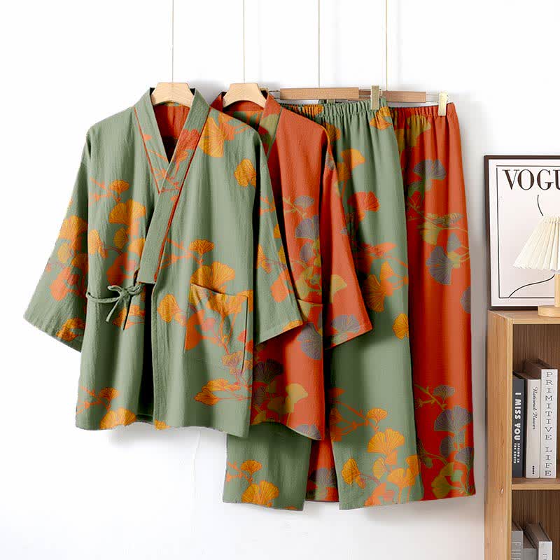 Großer Kimono-Pyjama aus Baumwolle mit Ginkgoblättern - image 9