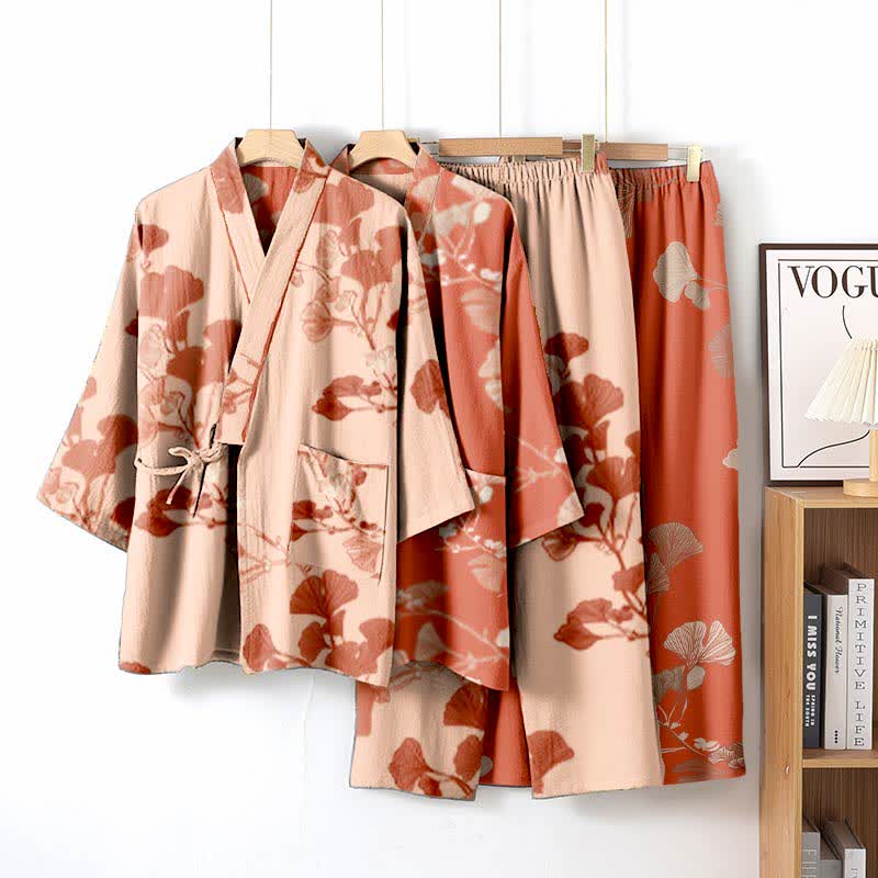 Großer Kimono-Pyjama aus Baumwolle mit Ginkgoblättern - image 3