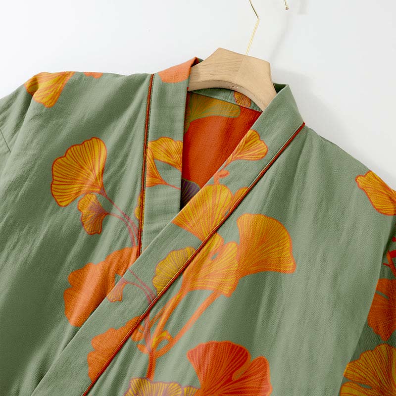 Großer Kimono-Pyjama aus Baumwolle mit Ginkgoblättern - image 8
