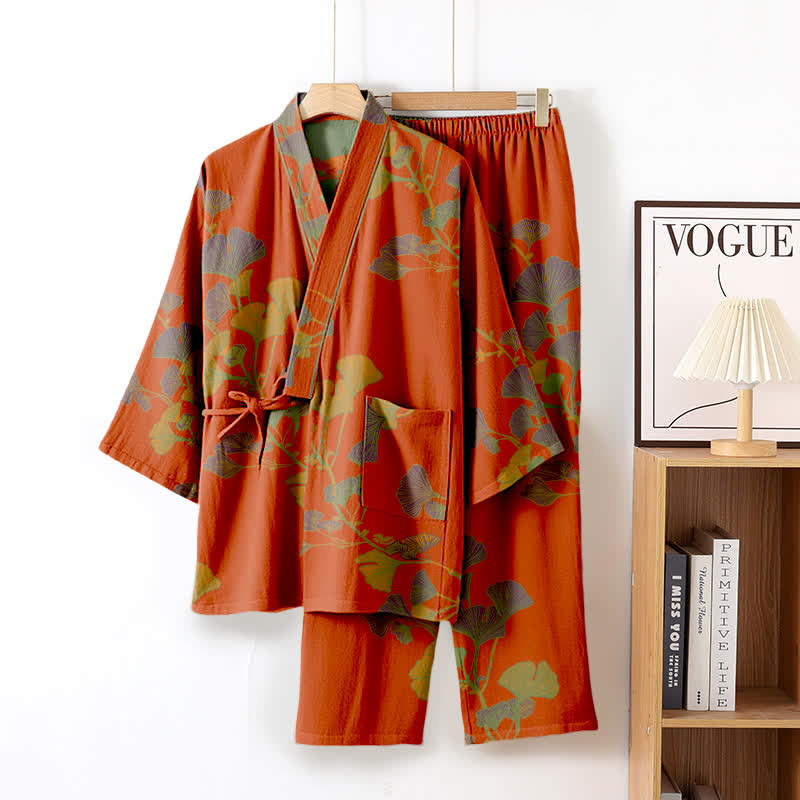 Großer Kimono-Pyjama aus Baumwolle mit Ginkgoblättern - image 17