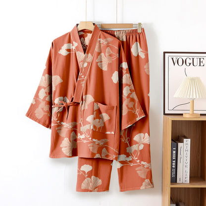 Großer Kimono-Pyjama aus Baumwolle mit Ginkgoblättern - Rosa - XL - image 11