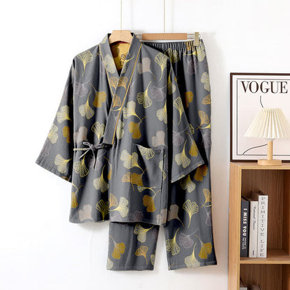 Ginkgo-Kimono-Loungewear-Set aus Baumwollgaze - Dunkelgrau - XL - image 27