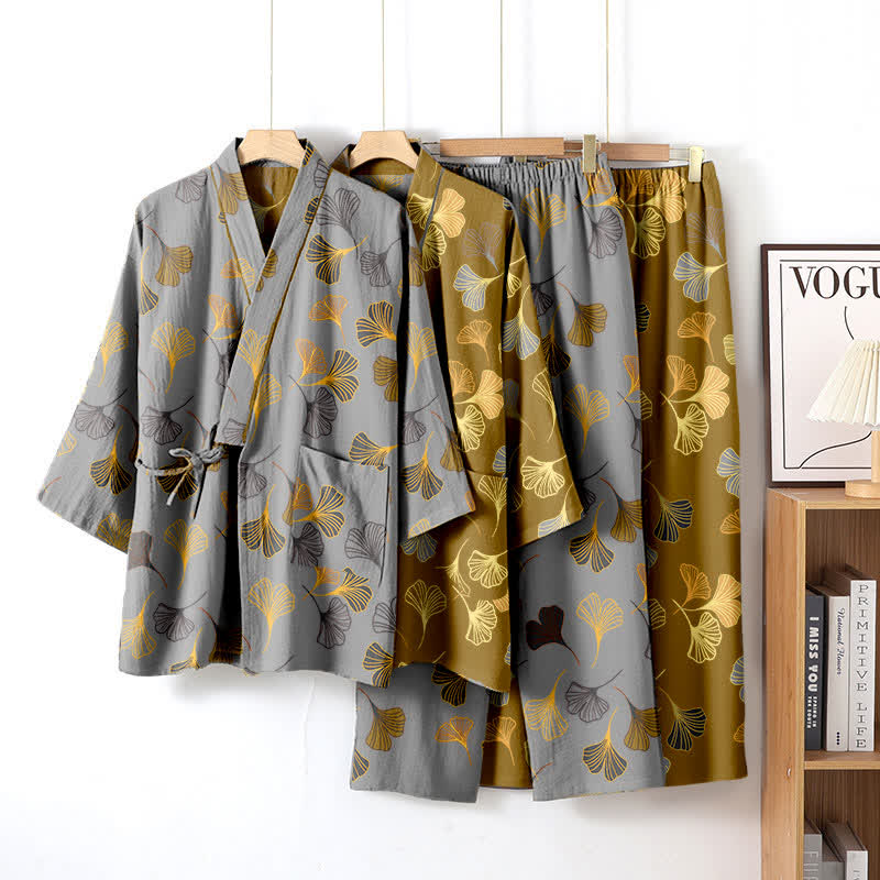 Ginkgo-Kimono-Loungewear-Set aus Baumwollgaze - image 4