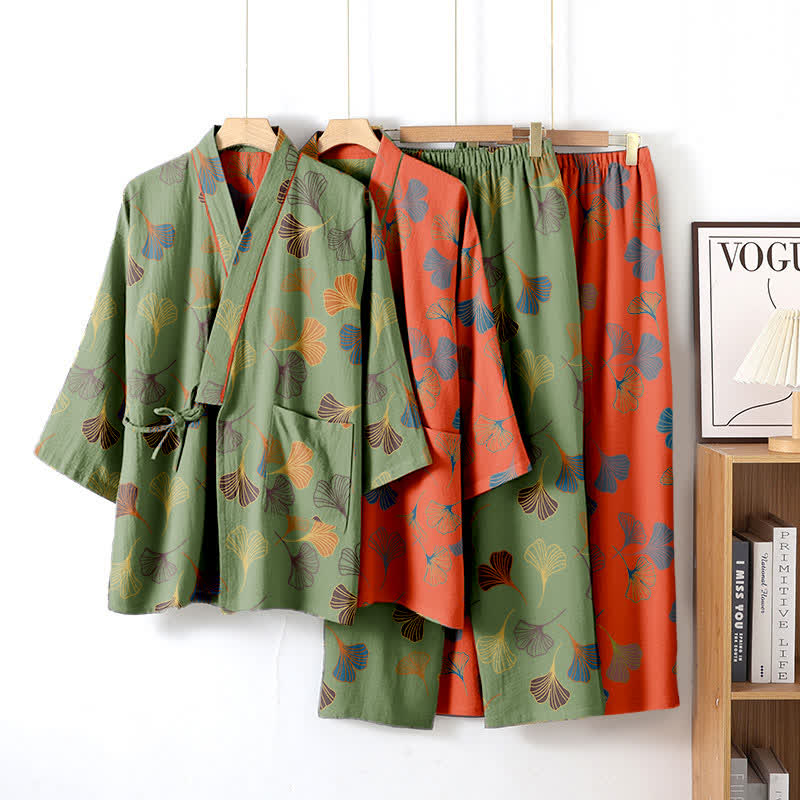 Ginkgo-Kimono-Loungewear-Set aus Baumwollgaze - image 2