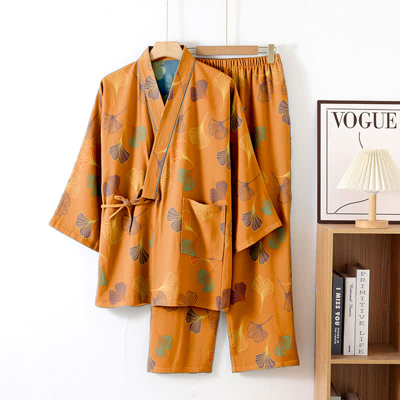 Ginkgo-Kimono-Loungewear-Set aus Baumwollgaze - Orange - XL - image 9