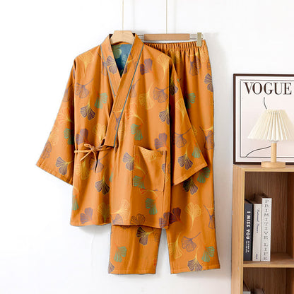 Ginkgo-Kimono-Loungewear-Set aus Baumwollgaze - Orange - XL - image 9