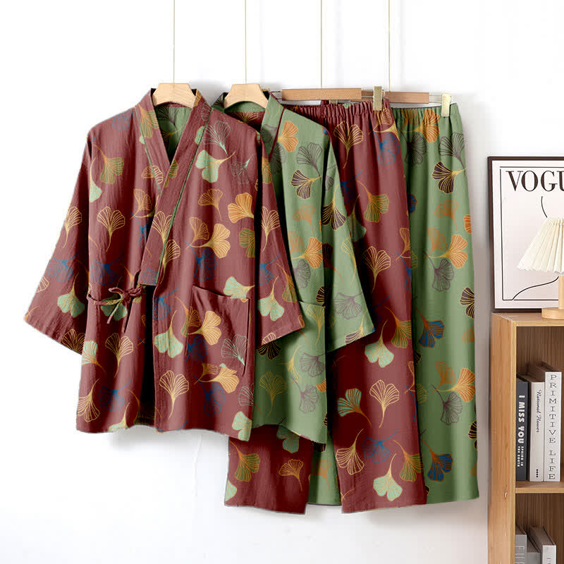 Kimono-Loungewear-Set aus Ginkgo-Baumwollgaze - image 21