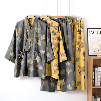 Ginkgo-Kimono-Loungewear-Set aus Baumwollgaze - image 3