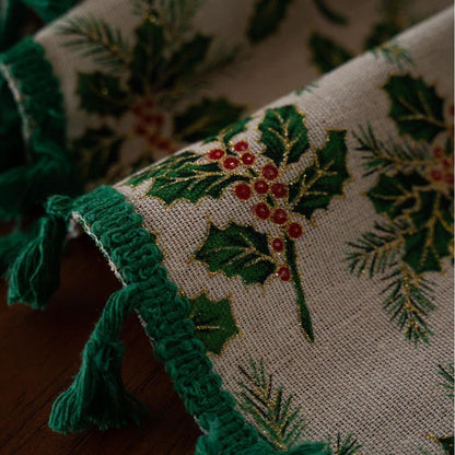 Tischdecke mit weihnachtlichem Stechpalmenblatt-Print - image 5
