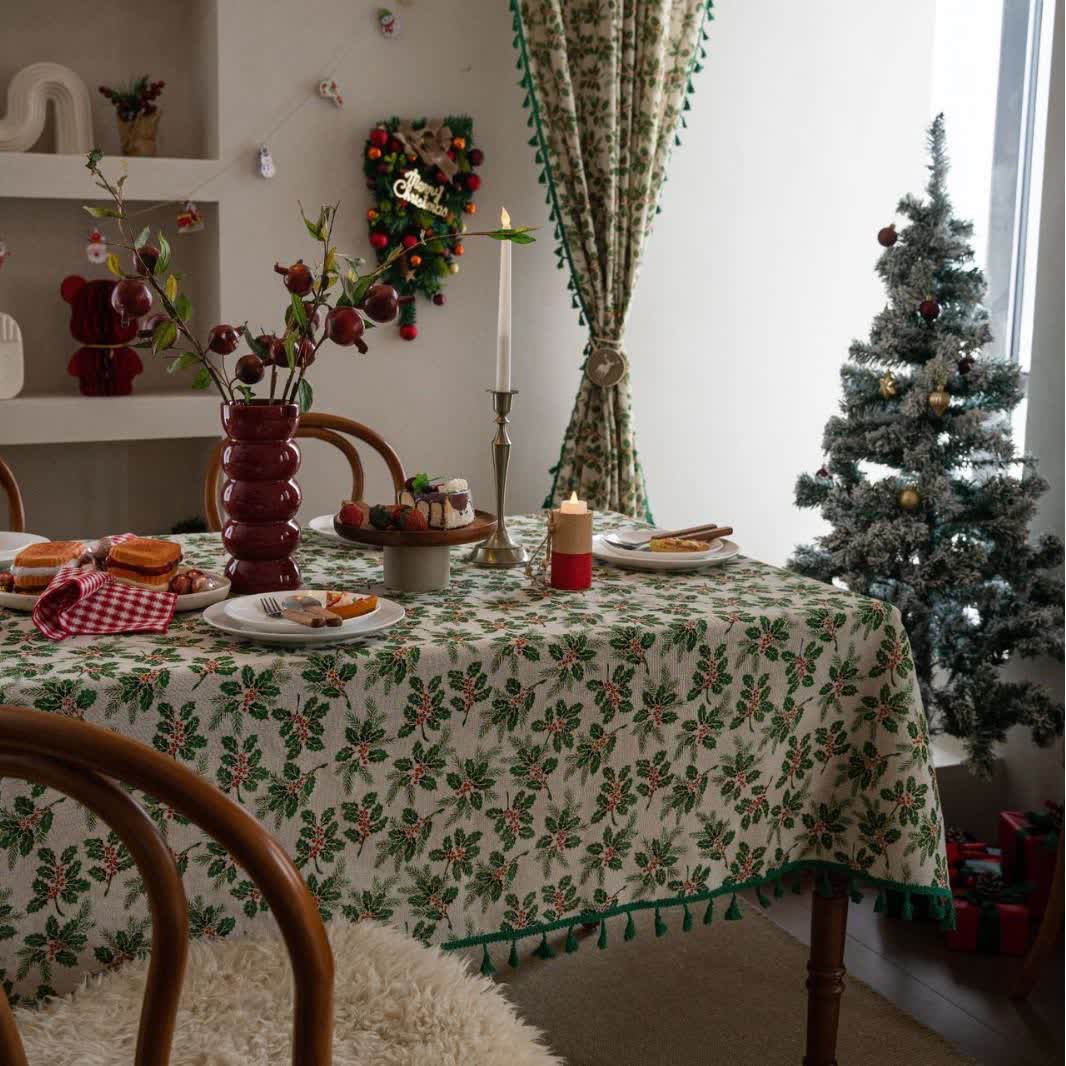 Tischdecke mit weihnachtlichem Stechpalmenblatt-Print - 140cm x 260cm - image 1