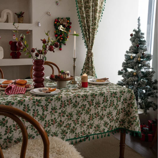 Tischdecke mit weihnachtlichem Stechpalmenblatt-Print - 140cm x 260cm - image 1