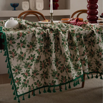 Tischdecke mit weihnachtlichem Stechpalmenblatt-Print - image 4