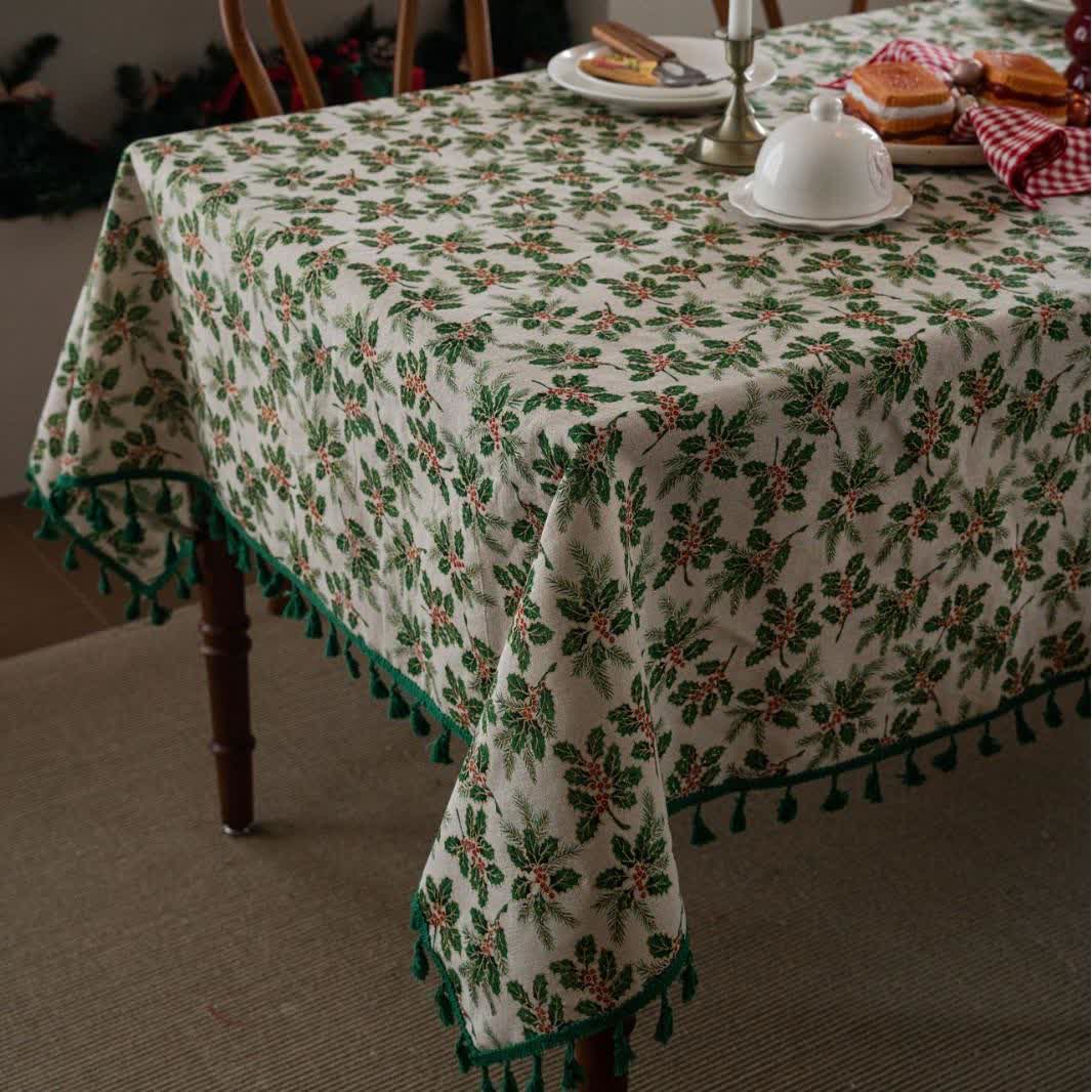 Tischdecke mit weihnachtlichem Stechpalmenblatt-Print - image 3