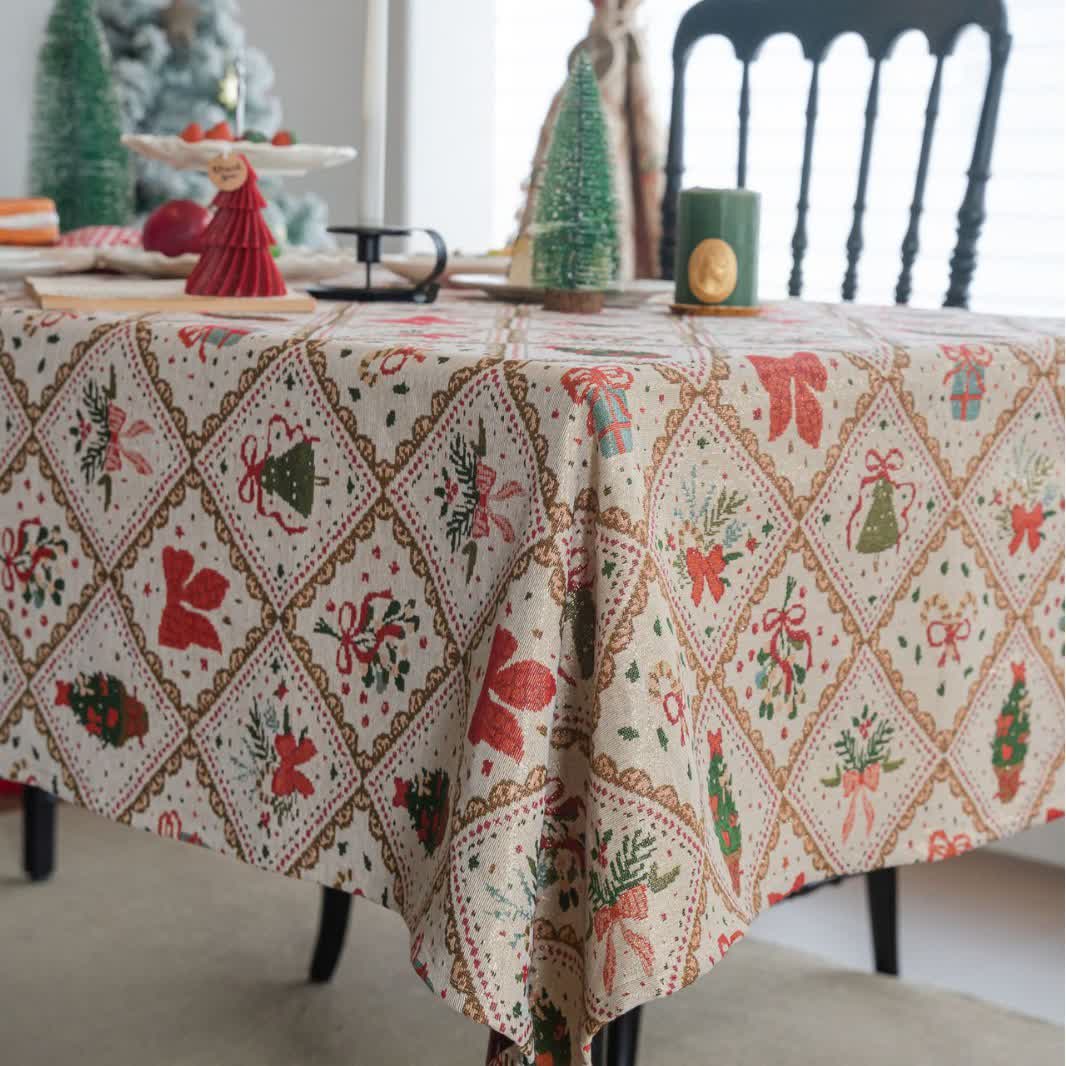 Weihnachtstischdecke mit Weihnachtsbaum- und Schleifenmuster - 140cm x 260cm - image 4