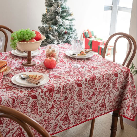 Rote Jacquard-Tischdecke mit Schmetterlings- und Blumenmuster - Runden - 152cm  - image 1