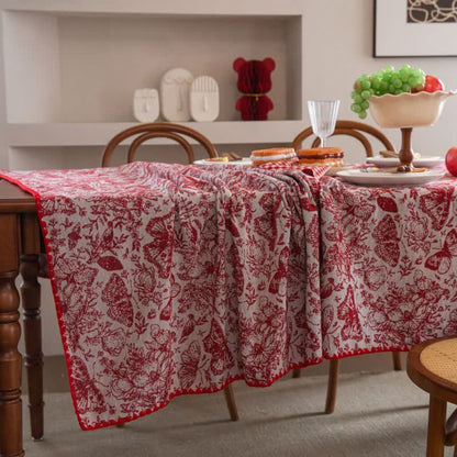 Rote Jacquard-Tischdecke mit Schmetterlings- und Blumenmuster - image 4